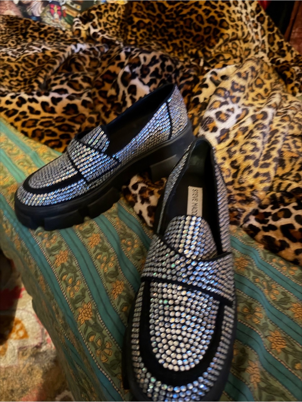 Steve Madden Black Crystal-Studded Chunky Loafers - Picture 2 of 3